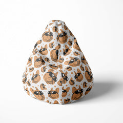 A front image of a bulldog beanbag on a white background