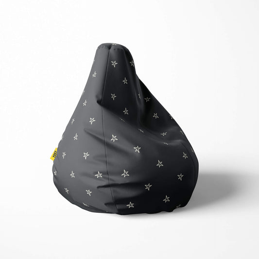 Right image of a beanbag with white star outlines on a dark background.
