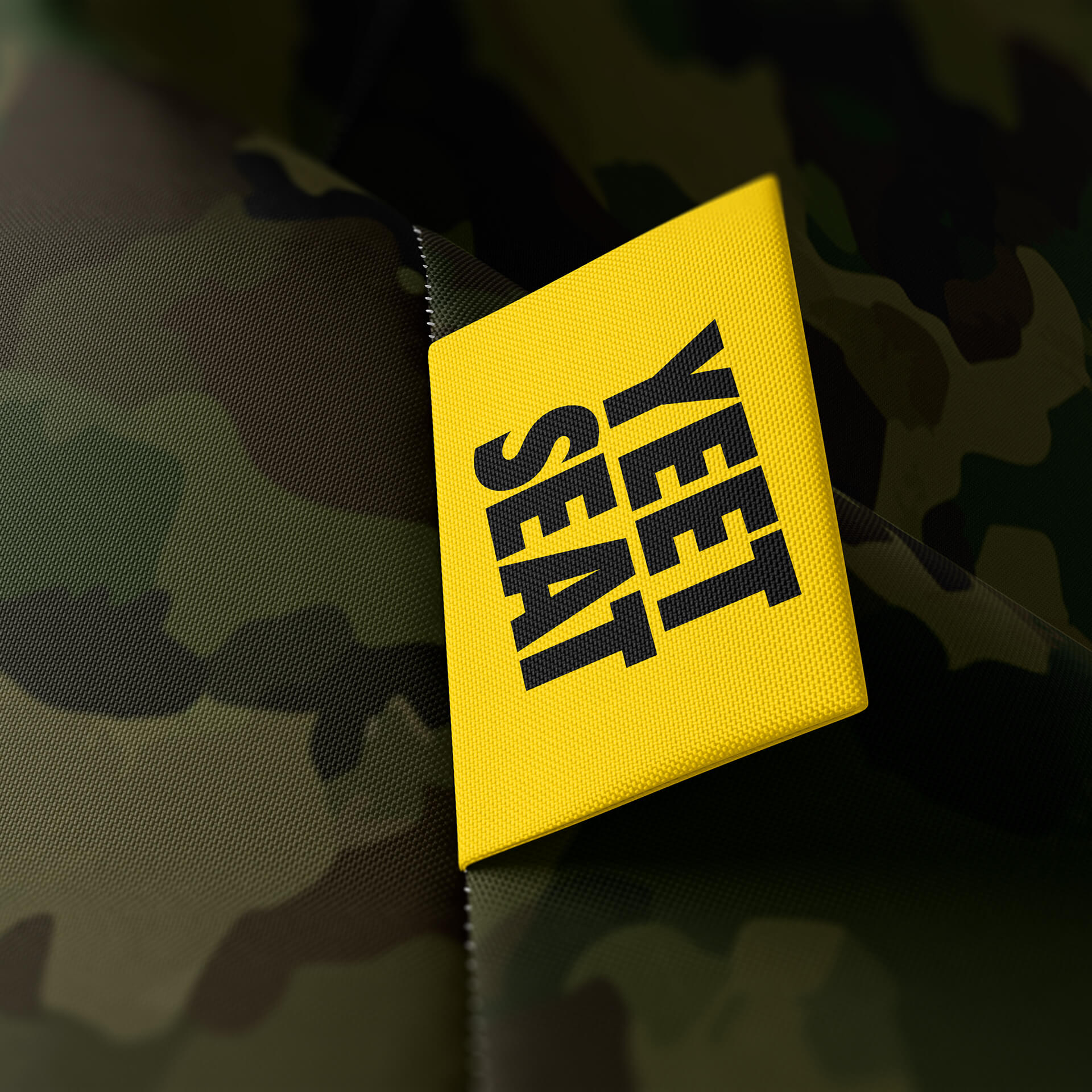 A vibrant Yeet Seat label on a bean bag side