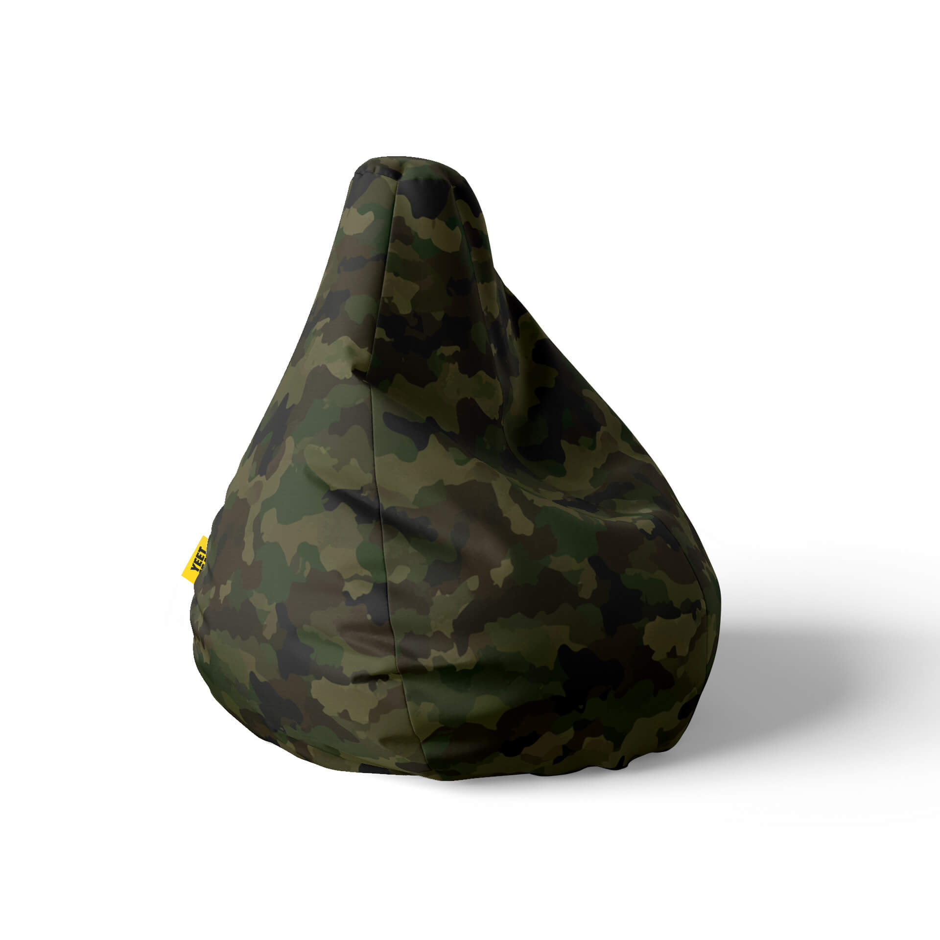 A right side image of a camouflage beanbag on a white background