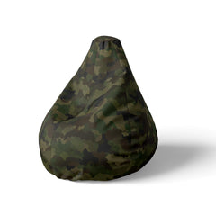 A left side image of a camouflage beanbag on a white background