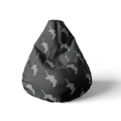 A front view image of a black beanbag with skater silhouettes on a white background.