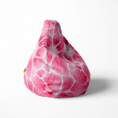 Right image of a beanbag with a pink and white floral watercolor pattern.