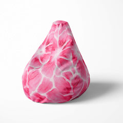 Left image of a beanbag with a pink and white floral watercolor pattern.