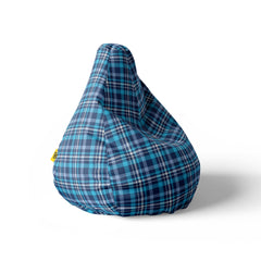 A right side image of a blue checkered beanbag on a white background.