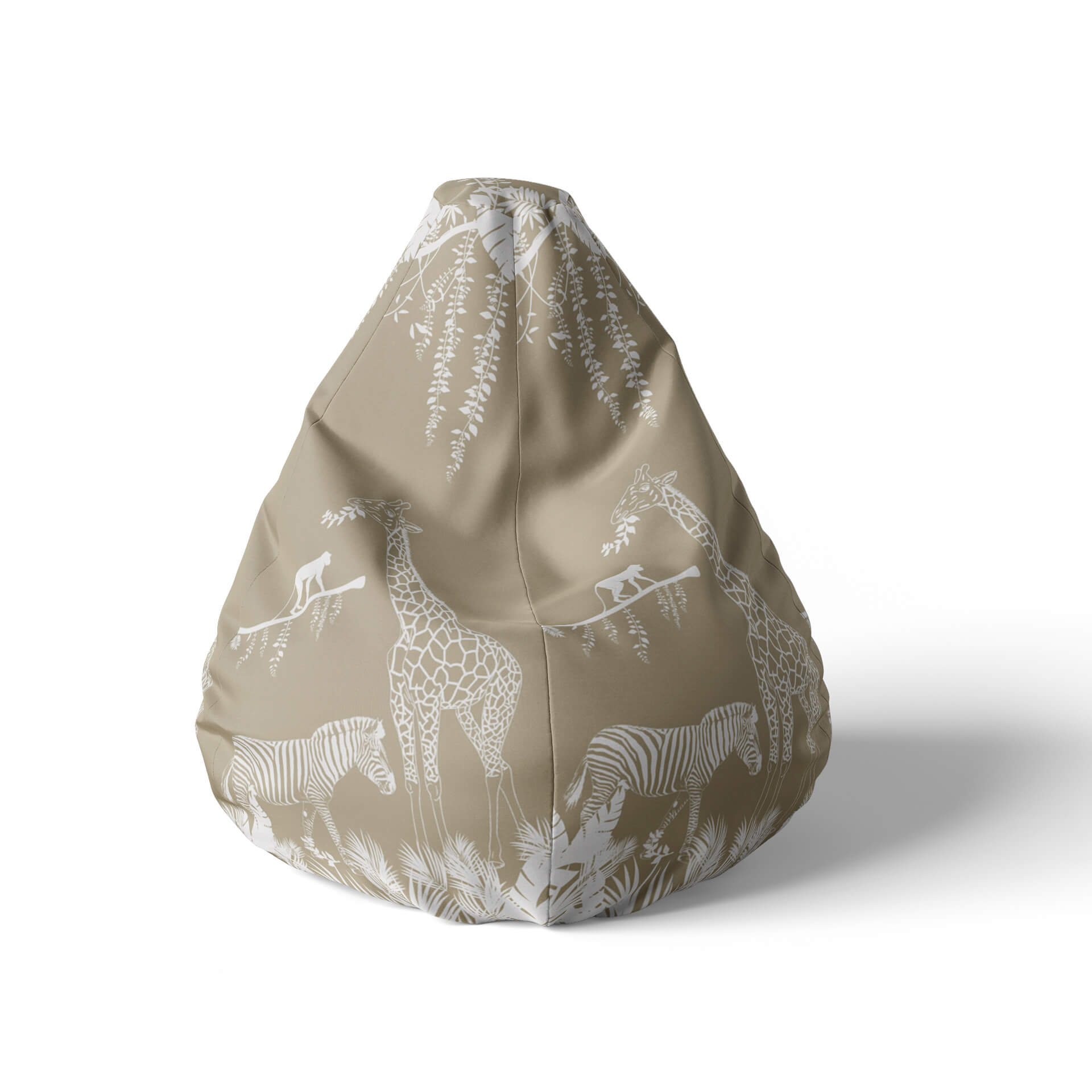 A front view image of an animal print beanbag on a white background