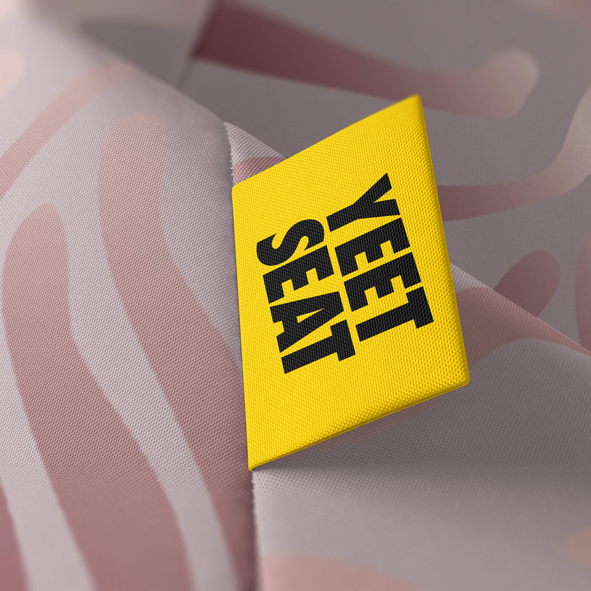 A vibrant Yeet Seat label on a bean bag side.