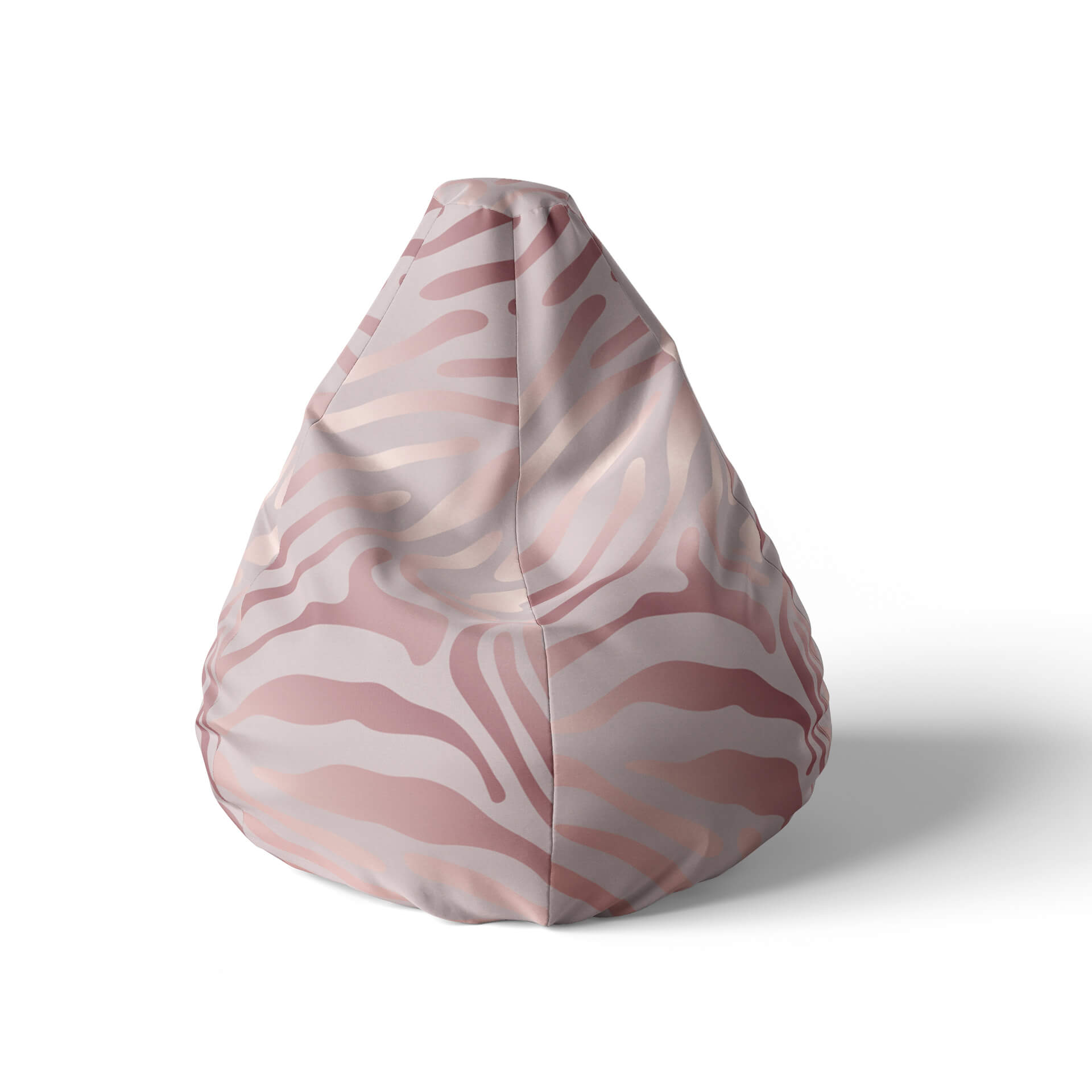 A front view image of pink zebra-striped beanbag on a white background.